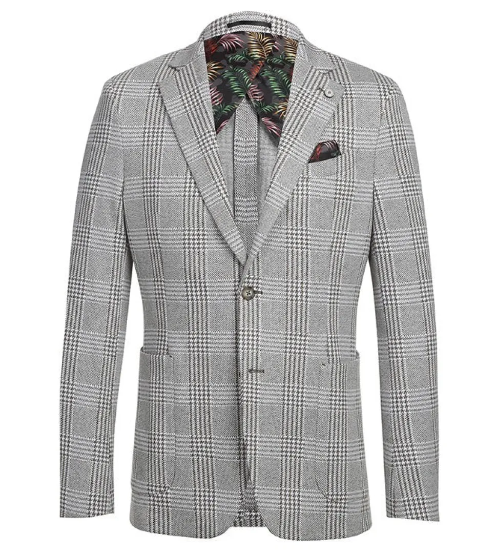 Half Canvas Slim Fit Blazer in Plaid Gray