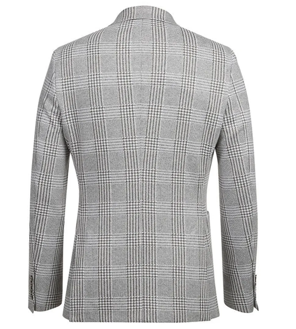Half Canvas Slim Fit Blazer in Plaid Gray
