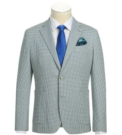 Half Canvas Slim Fit Blazer in Sage Blue Check