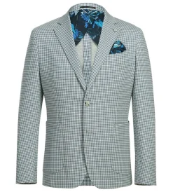 Half Canvas Slim Fit Blazer in Sage Blue Check