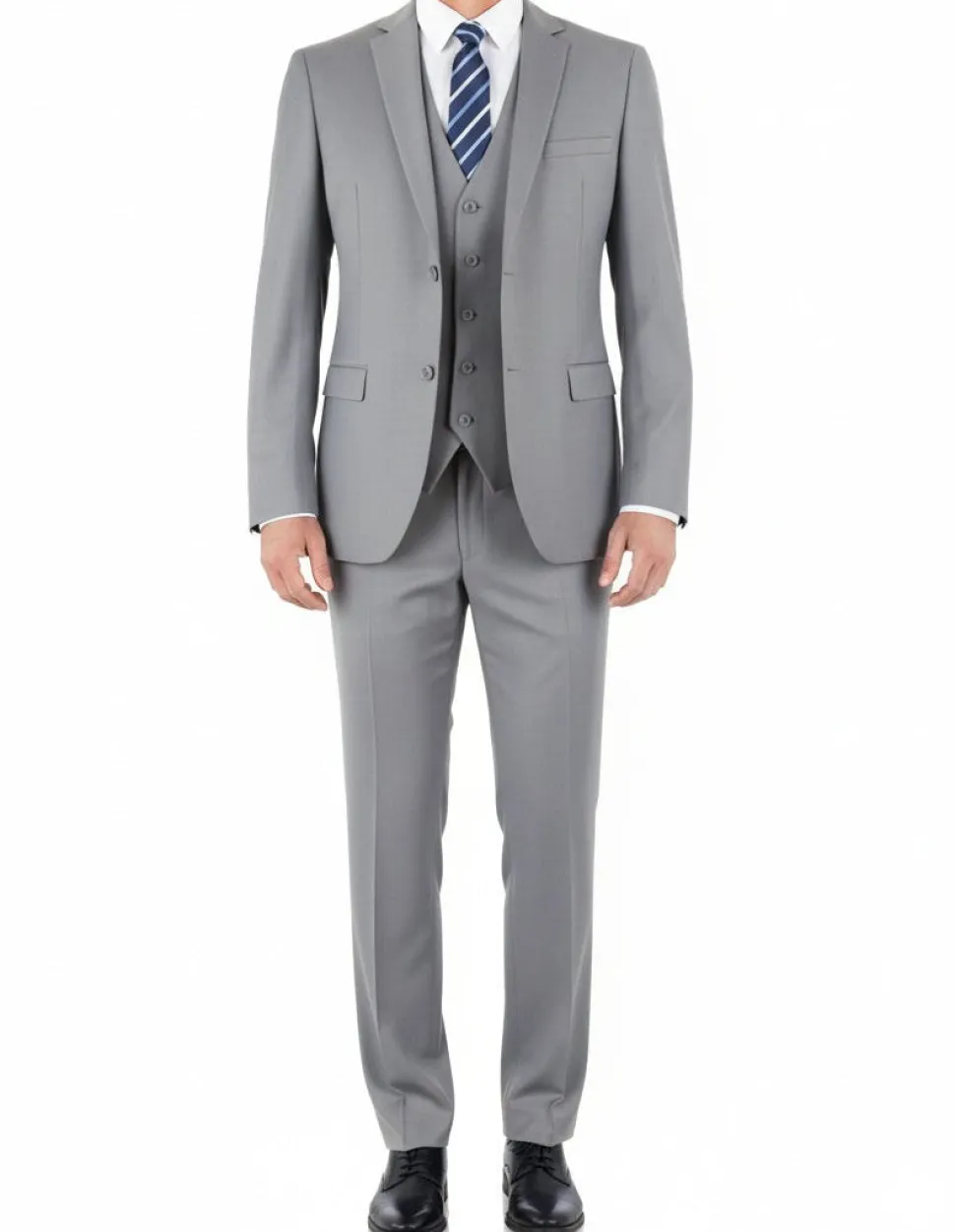 Hudson Collection - Light Gray Regular Fit 3 Piece Notch Lapel Suit