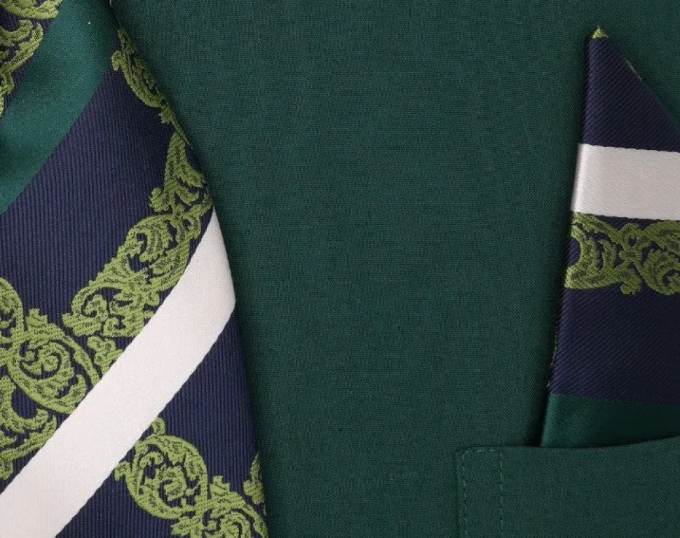 Hunter Green French Cuff Dress Shirt Set with Tie and Handkerchief