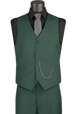 Hunter Green Slim Fit Vest Single Breasted 5 Button Design