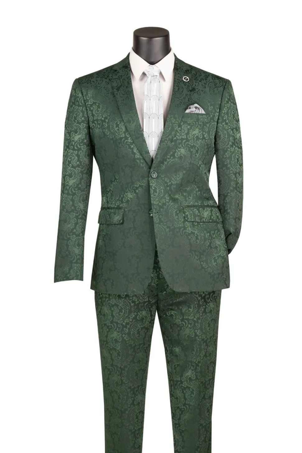 Hunter Green Tone on Tone Paisley Pattern Slim Fit Men's 2 Piece Suit