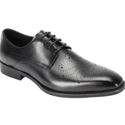 Joel Collection - Black Leather Medallion Toe Lace-Up Dress Shoes