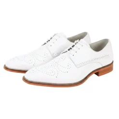 Joel Collection - White Leather Medallion Toe Lace-Up Dress Shoes