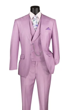 Lavender Modern Fit 3 Piece Suit with Vest and Adjustable Waistband Pants