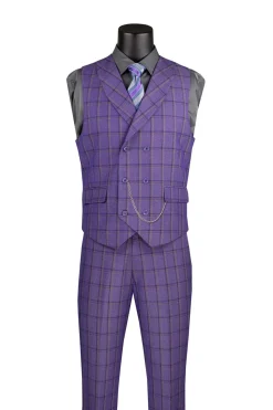 Lazio Collection - Modern Fit Windowpane Suit 3 Piece in Purple