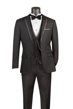 Leonardo Collection - Slim Fit Tuxedo 2 Buttons 3 Piece Suit Black