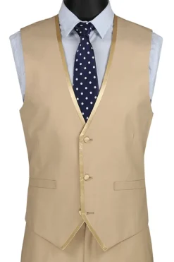 Leonardo Collection - Slim Fit Tuxedo 2 Buttons 3 Piece Beige Suit