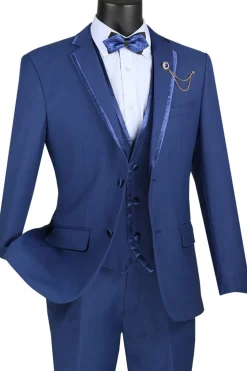 Leonardo Collection - Slim Fit Tuxedo 2 Buttons 3 Piece Suit Blue