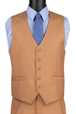 Light Amber Regular Fit 3 Piece Suit with Vest and Adjustable Waistband Pants