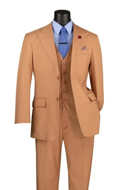 Light Amber Regular Fit 3 Piece Suit with Vest and Adjustable Waistband Pants