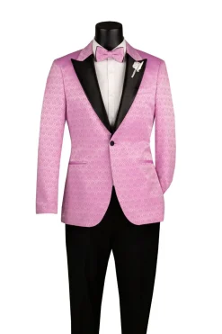 Lilac Textured Jacquard Peak Lapel Tuxedo Blazer