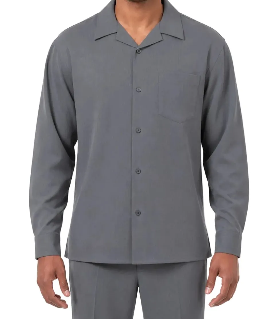 Long Sleeve Walking Suit 2 Piece Set with Flexible Waist Pants in Gray