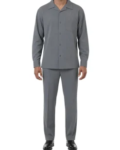 Long Sleeve Walking Suit 2 Piece Set with Flexible Waist Pants in Gray