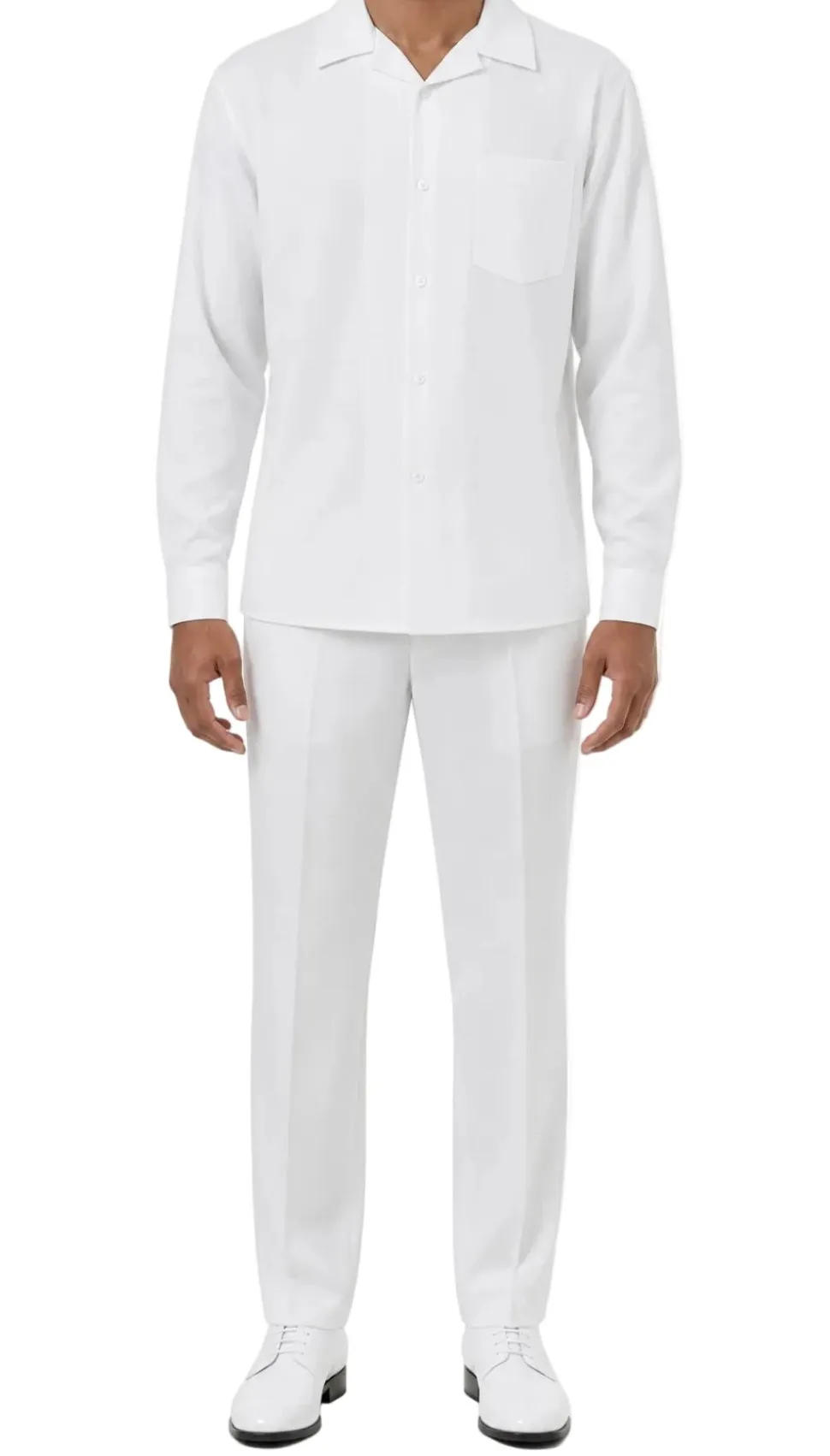 Long Sleeve Walking Suit 2 Piece Set with Flexible Waist Pants in White