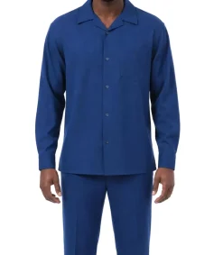 Long Sleeve Walking Suit 2 Piece Set with Flexible Waist Pants in Sapphire