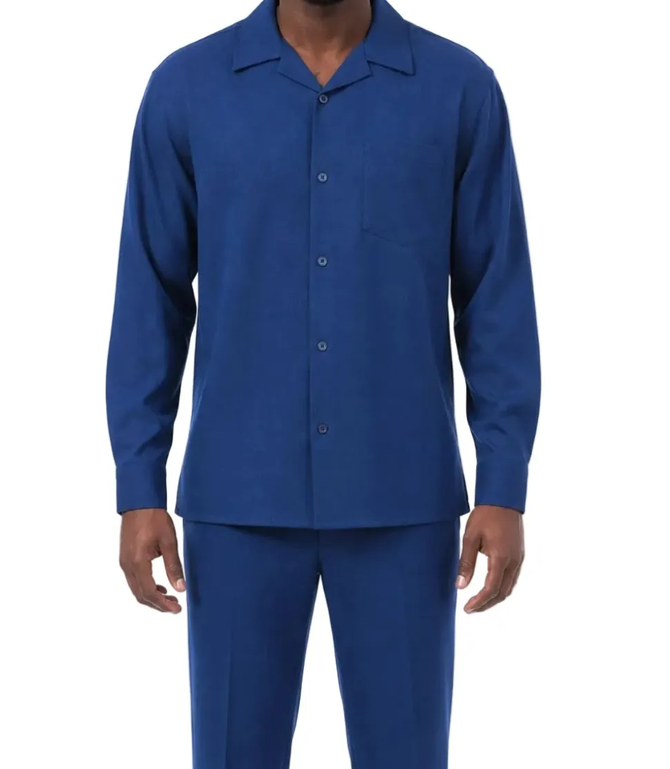 Long Sleeve Walking Suit 2 Piece Set with Flexible Waist Pants in Sapphire