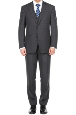 (42L) 3 Piece Suit 2 Buttons Gray Glen Plaid Regular Fit