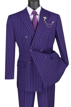 (44L, 44R, 46R, 50L, 52L) Purple Regular Fit 2 Piece Pinstripe Double Breasted Suit
