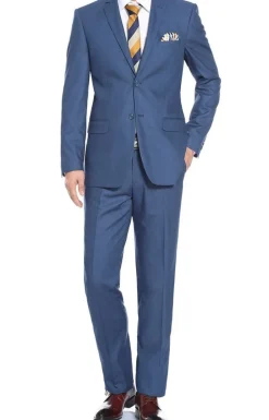 (38L,38R,40S,50R) Slim Fit 2 Piece Notch Lapel 2 Button Suit In Blue