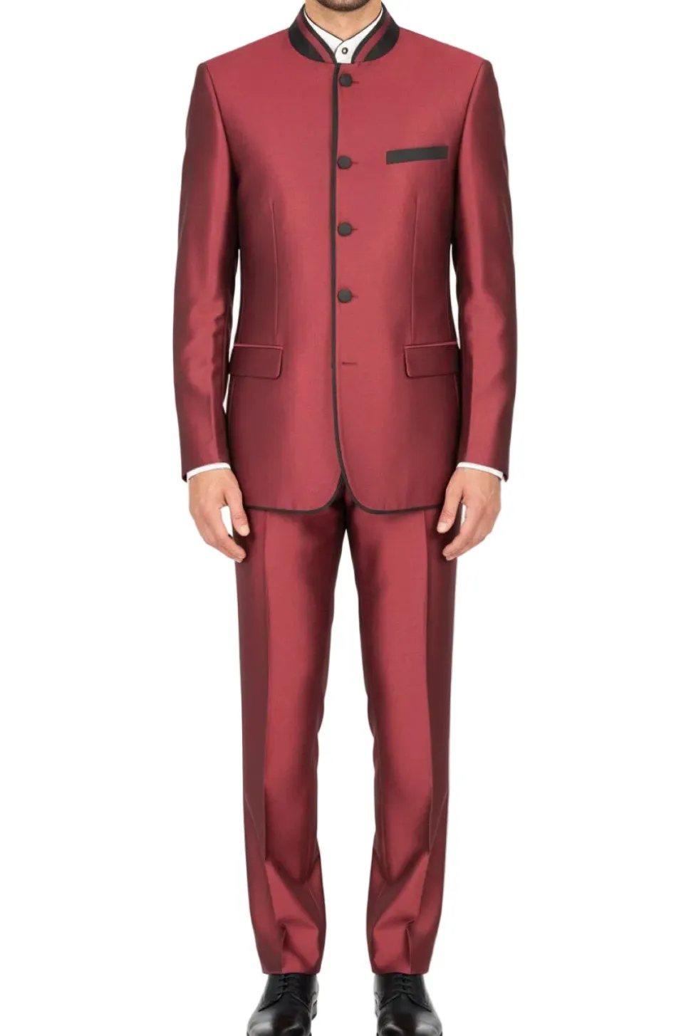 (40L) Slim Fit Banded Collar Wine Suit