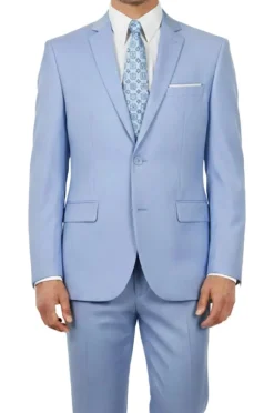 (38L, 42S, 46R, 48L, 50R) Light Blue Slim Fit Men's 2 Piece Business Suit 2 Button