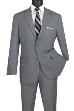 Medium Gray Regular Fit Men's 2 Piece Business Suit 2 Button