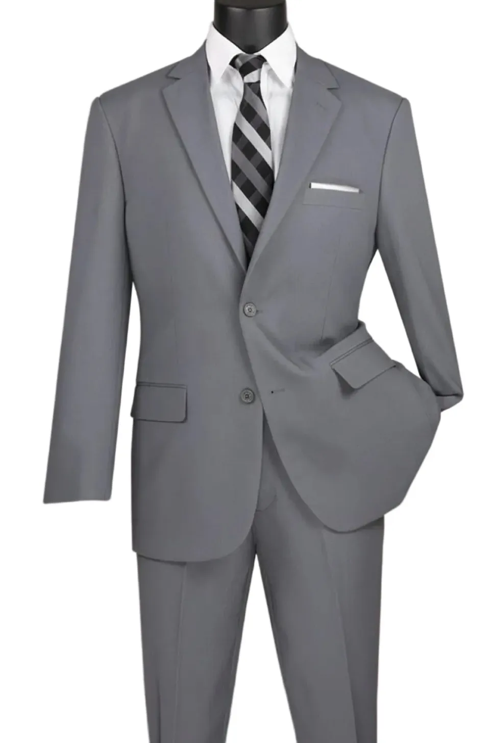 Medium Gray Regular Fit Men's 2 Piece Business Suit 2 Button