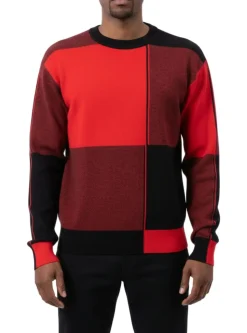 Men's Black/Red Color Block Knit Sweater