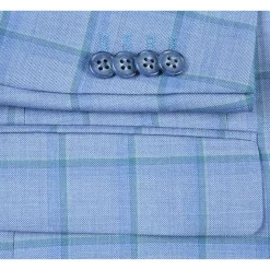 Men's Blue Classic Fit 100% Wool Plaid Blazer