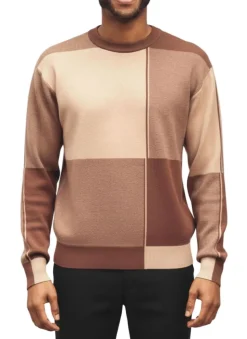 Men's Brown/Beige Color Block Knit Sweater