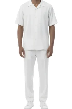 Men's 2-Piece Short Sleeve Summer Walking Suit Set - Off White