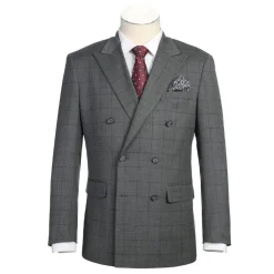 Men's 2 Piece Slim Fit Gray Check Double Breasted Suit