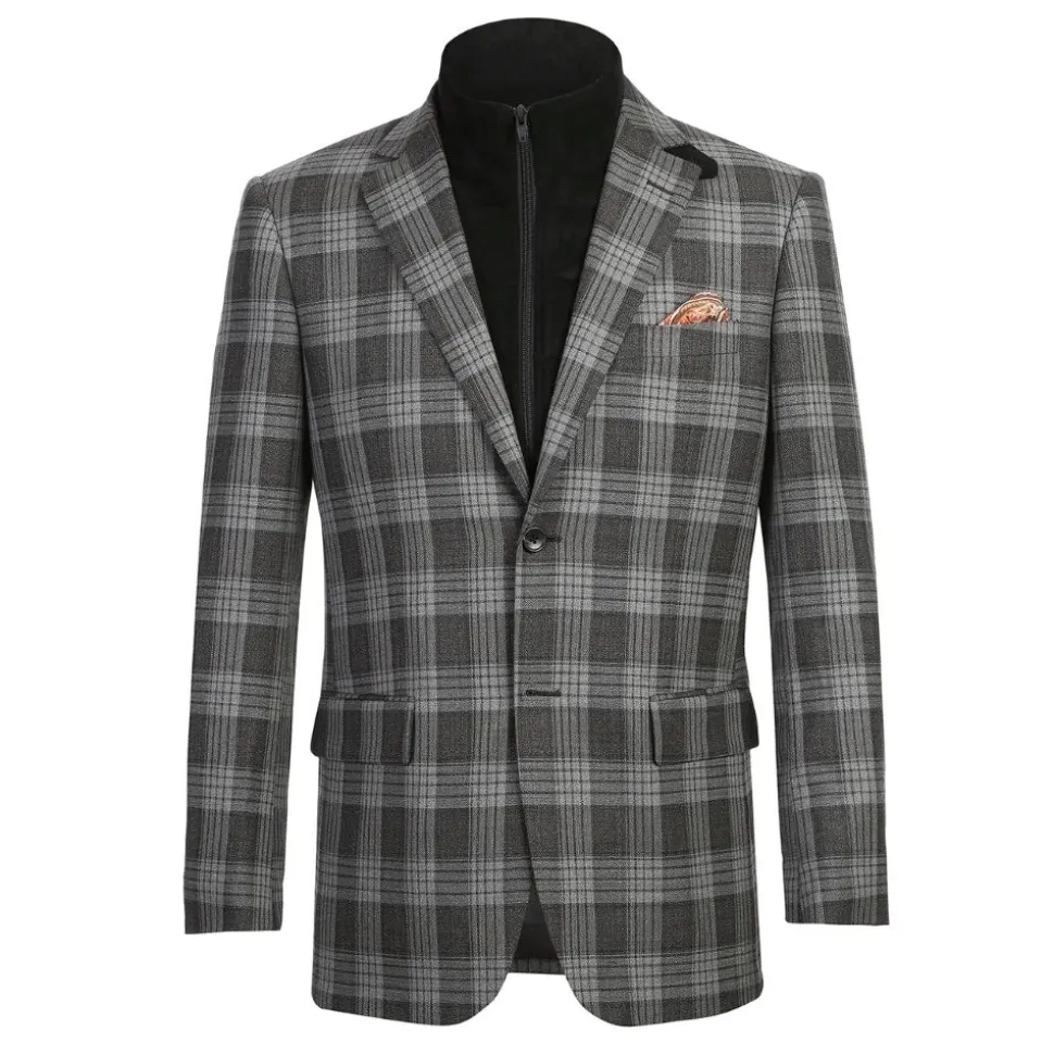 Men's Slim Fit Gray Wool Blazer with Bib