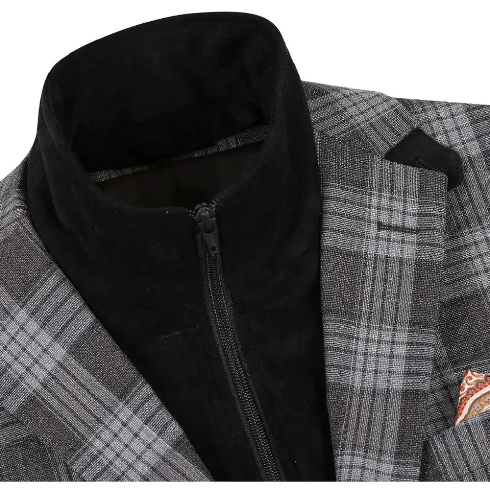 Men's Slim Fit Gray Wool Blazer with Bib