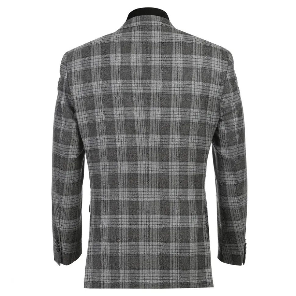 Men's Slim Fit Gray Wool Blazer with Bib