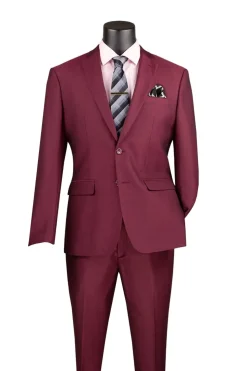 Men's Slim Fit 2 Piece Suit Single Breasted 2 Button Design Burgundy