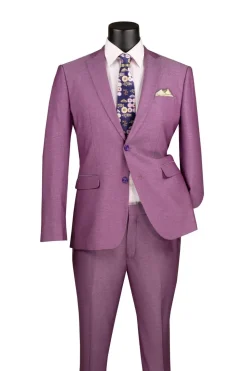 Men's Slim Fit 2 Piece Suit Single Breasted 2 Button Design Light Purple