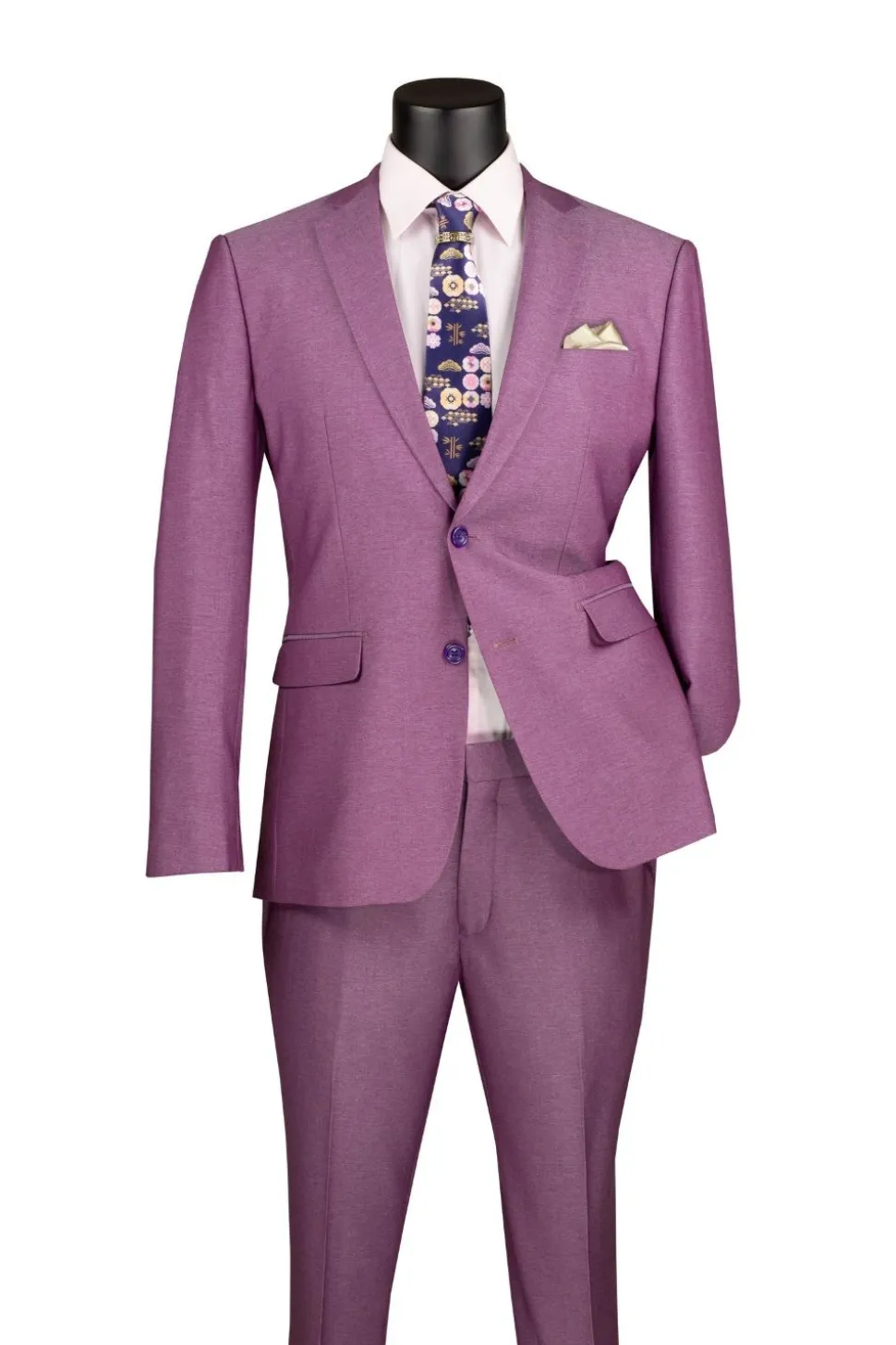 Men's Slim Fit 2 Piece Suit Single Breasted 2 Button Design Light Purple