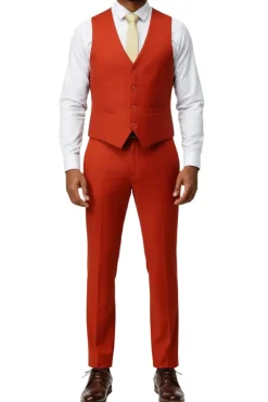 Men's Slim Fit Solid Brick 3 Piece Suit