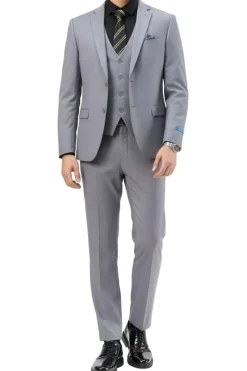 Men's Slim Fit Solid Gray 3 Piece Suit