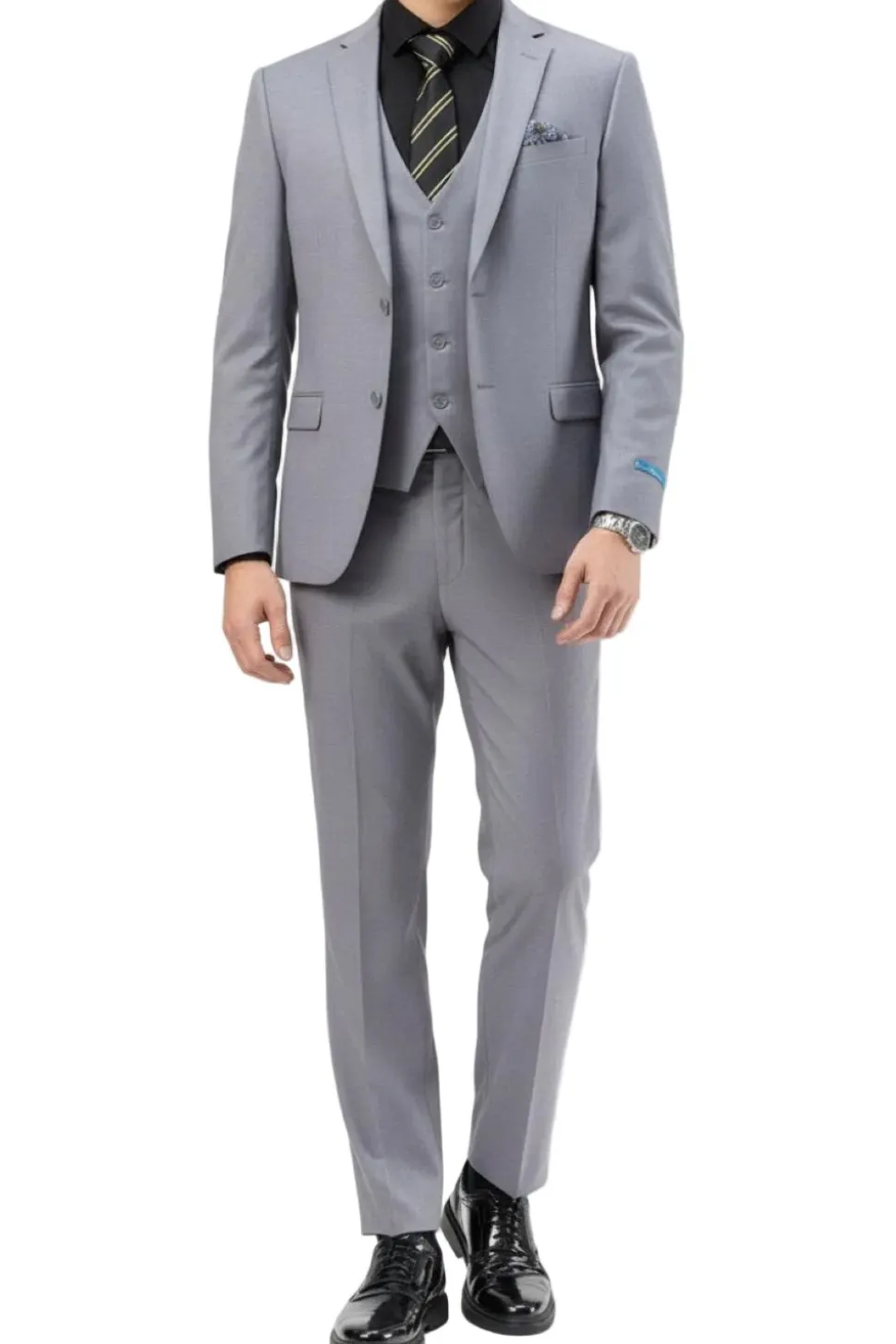 Men's Slim Fit Solid Gray 3 Piece Suit