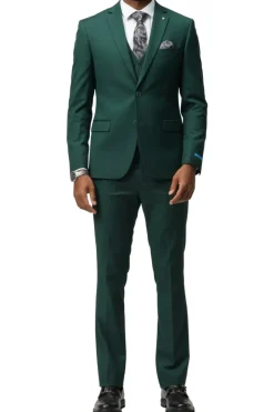 Men's Slim Fit Solid Green 3 Piece Suit
