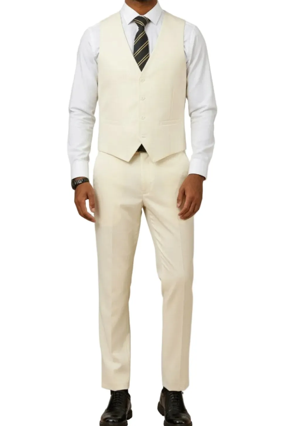 Men's Slim Fit Solid Ivory 3 Piece Suit