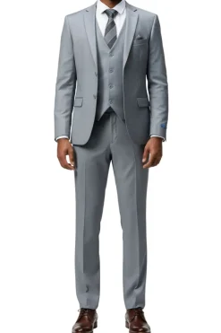 Men's Slim Fit Solid Medium Gray 3 Piece Suit