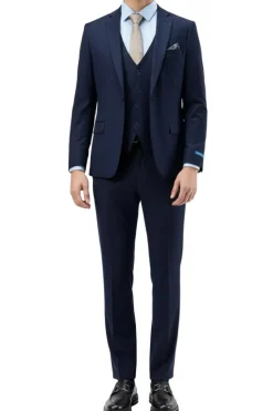 Men's Slim Fit Solid Navy 3 Piece Suit