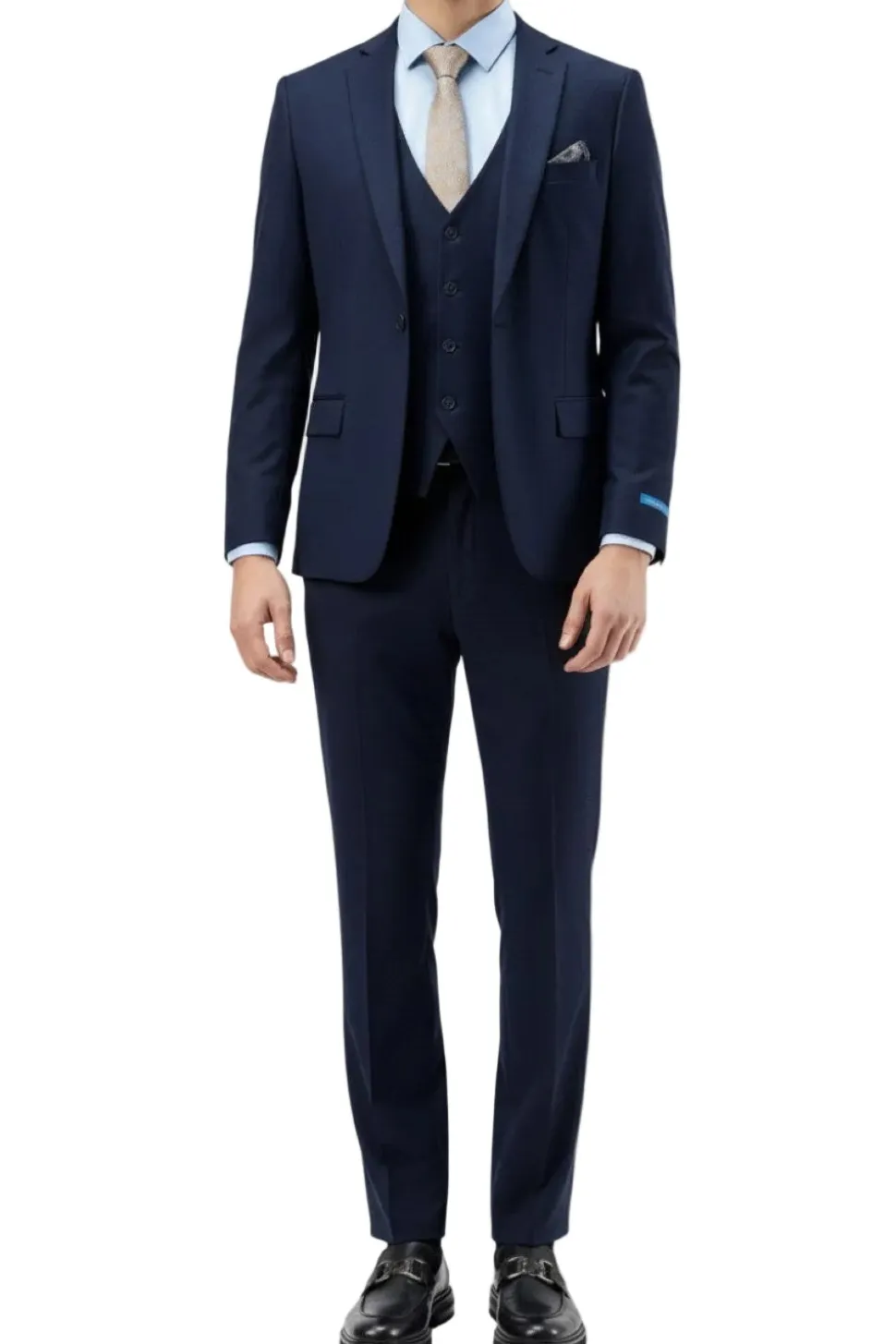 Men's Slim Fit Solid Navy 3 Piece Suit