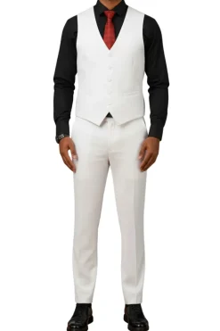Men's Slim Fit Solid White 3 Piece Suit